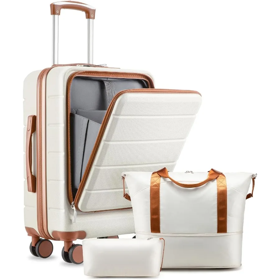 Carry On Luggage 22 x 14 x 9 Airline Approved, H1F Front Pocket Hardside Suitcase with Spinner Wheels, TSA Lock, Includes Tote