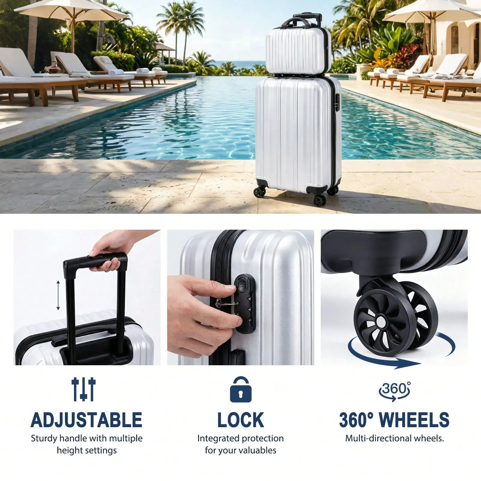 2-Piece Hardside Luggage Set, Vertical Stripe Spinner Suitcase with Matching Carry On Case, Lightweight Rolling Travel Luggage Equipped with TSA Lock, Smooth 360° Spinner Wheels, Durable Travel Set for Weekend Getaways, Business Trips and Family Vacation - Image 4