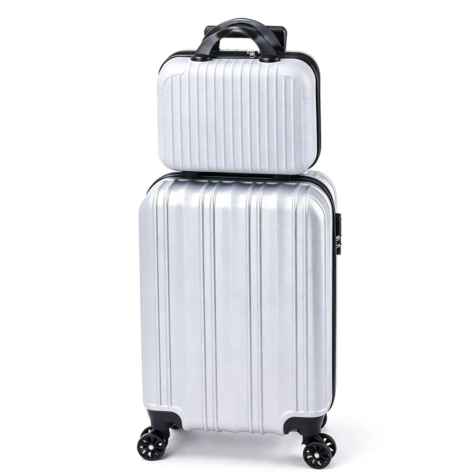 2-Piece Hardside Luggage Set, Vertical Stripe Spinner Suitcase with Matching Carry On Case, Lightweight Rolling Travel Luggage Equipped with TSA Lock, Smooth 360° Spinner Wheels, Durable Travel Set for Weekend Getaways, Business Trips and Family Vacation