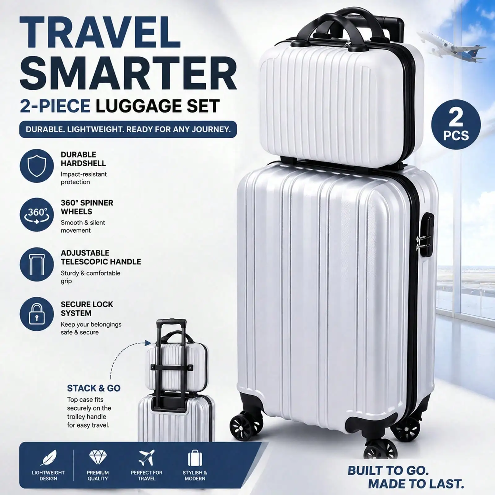2-Piece Hardside Luggage Set, Vertical Stripe Spinner Suitcase with Matching Carry On Case, Lightweight Rolling Travel Luggage Equipped with TSA Lock, Smooth 360° Spinner Wheels, Durable Travel Set for Weekend Getaways, Business Trips and Family Vacation - Image 2