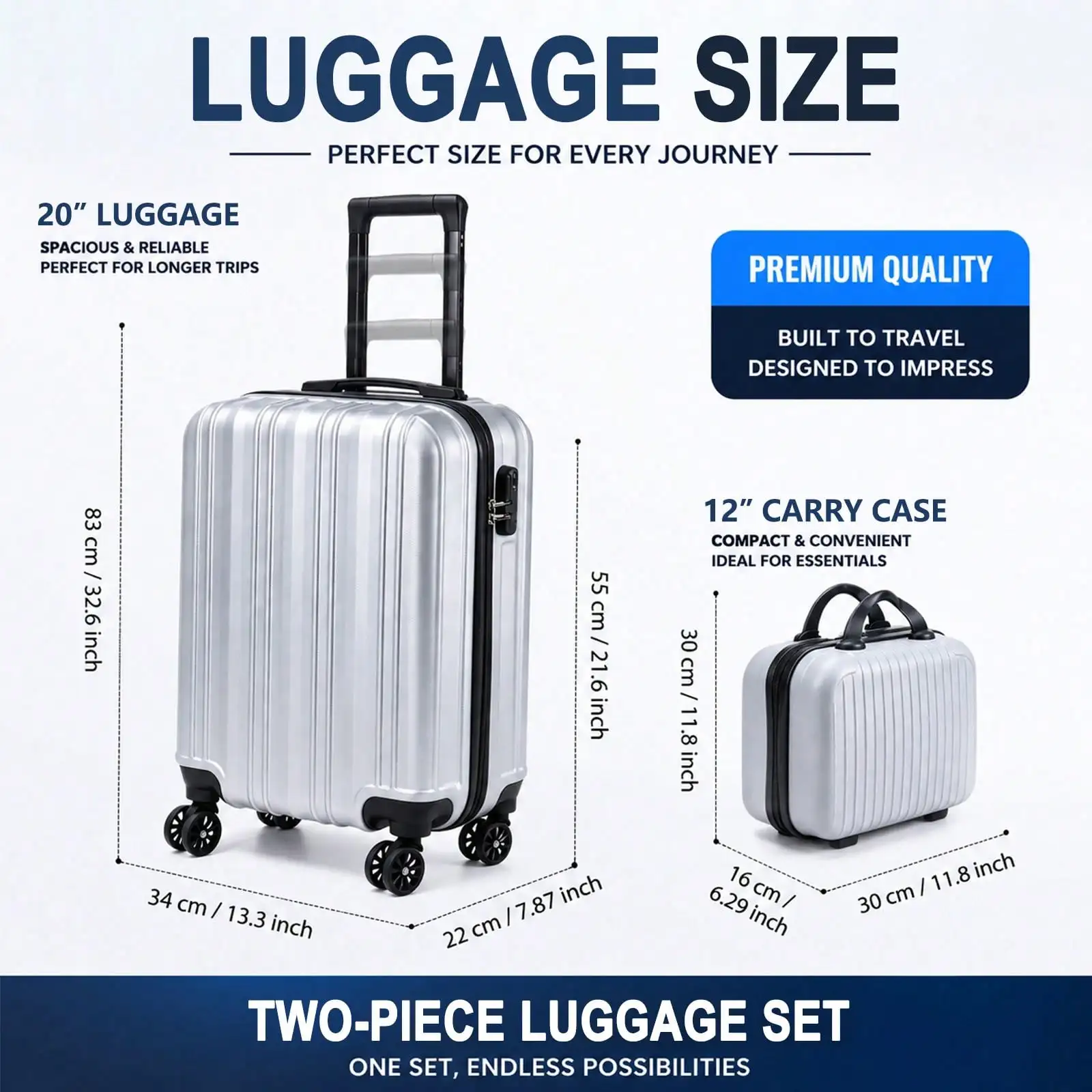 2-Piece Hardside Luggage Set, Vertical Stripe Spinner Suitcase with Matching Carry On Case, Lightweight Rolling Travel Luggage Equipped with TSA Lock, Smooth 360° Spinner Wheels, Durable Travel Set for Weekend Getaways, Business Trips and Family Vacation - Image 6
