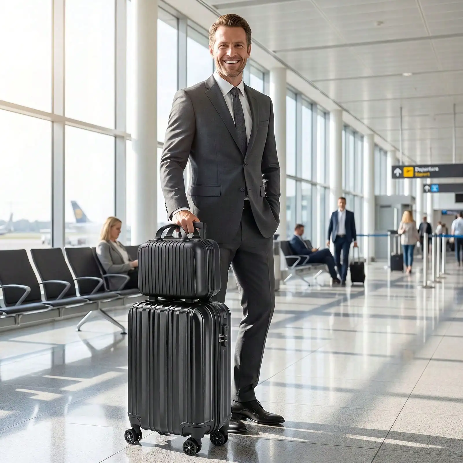 2-Piece Hardside Luggage Set, Vertical Stripe Spinner Suitcase with Matching Carry On Case, Lightweight Rolling Travel Luggage Equipped with TSA Lock, Smooth 360° Spinner Wheels, Durable Travel Set for Weekend Getaways, Business Trips and Family Vacation