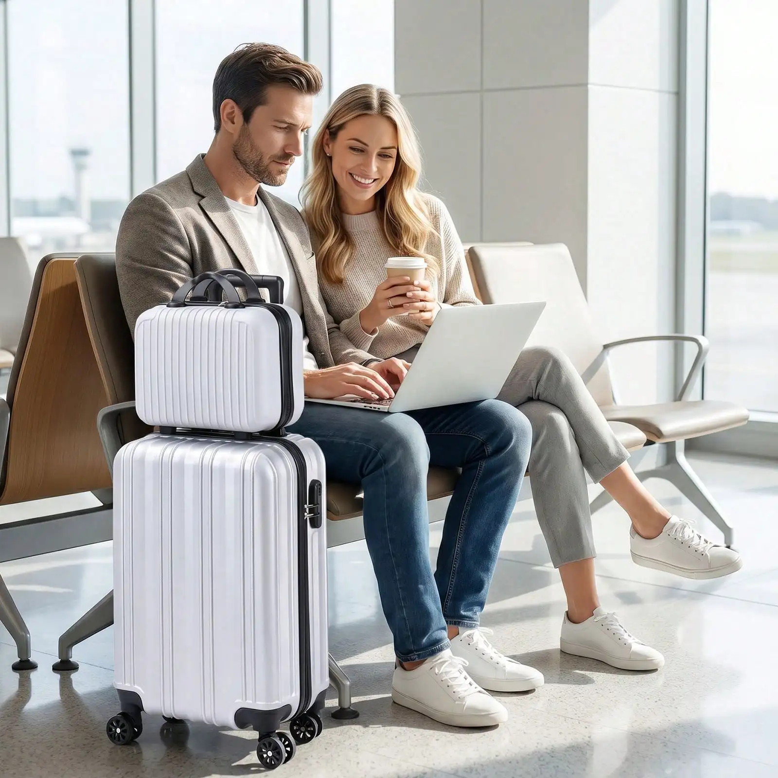 2-Piece Hardside Luggage Set, Vertical Stripe Spinner Suitcase with Matching Carry On Case, Lightweight Rolling Travel Luggage Equipped with TSA Lock, Smooth 360° Spinner Wheels, Durable Travel Set for Weekend Getaways, Business Trips and Family Vacation - Image 7
