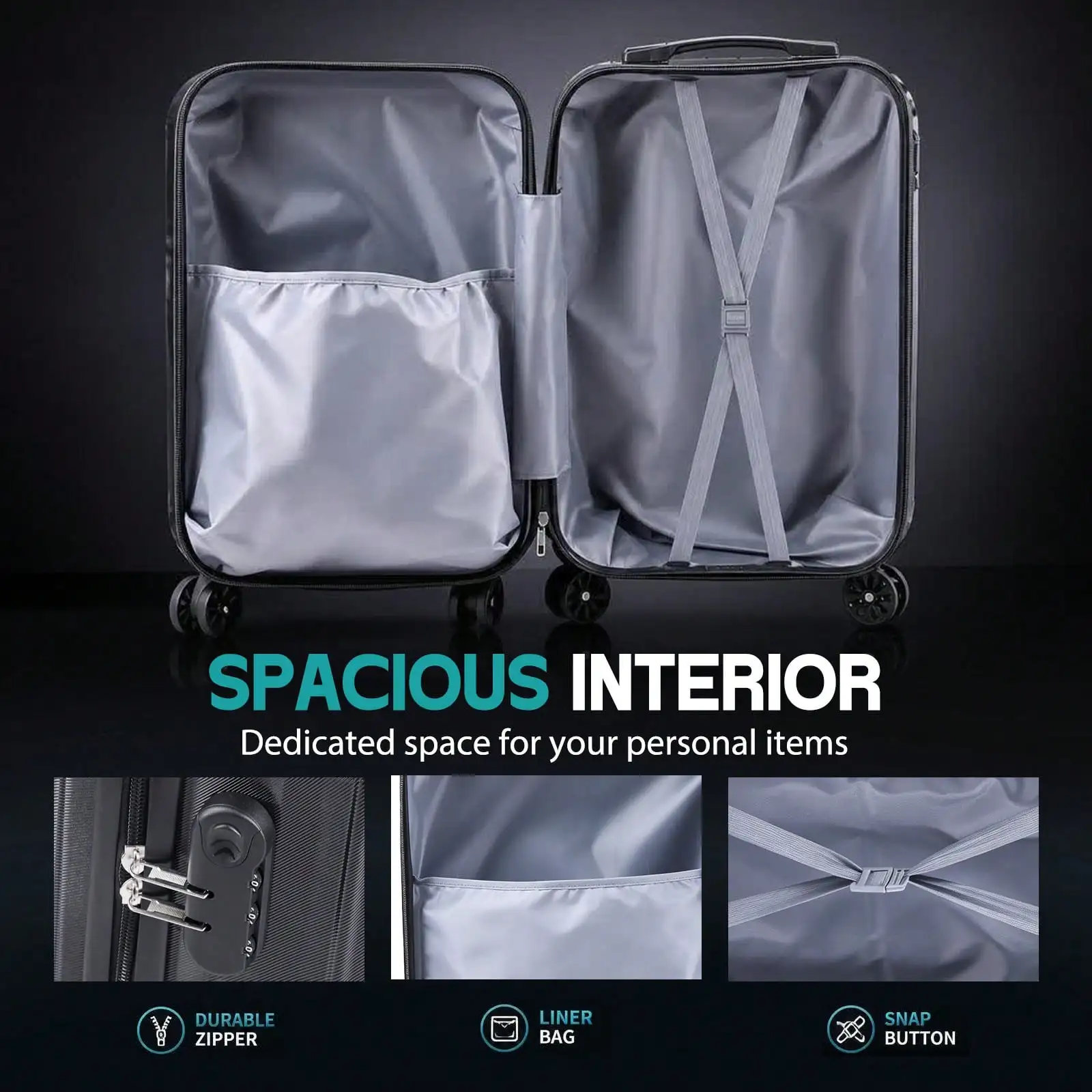 2-Piece Hardside Luggage Set, Vertical Stripe Spinner Suitcase with Matching Carry On Case, Lightweight Rolling Travel Luggage Equipped with TSA Lock, Smooth 360° Spinner Wheels, Durable Travel Set for Weekend Getaways, Business Trips and Family Vacation