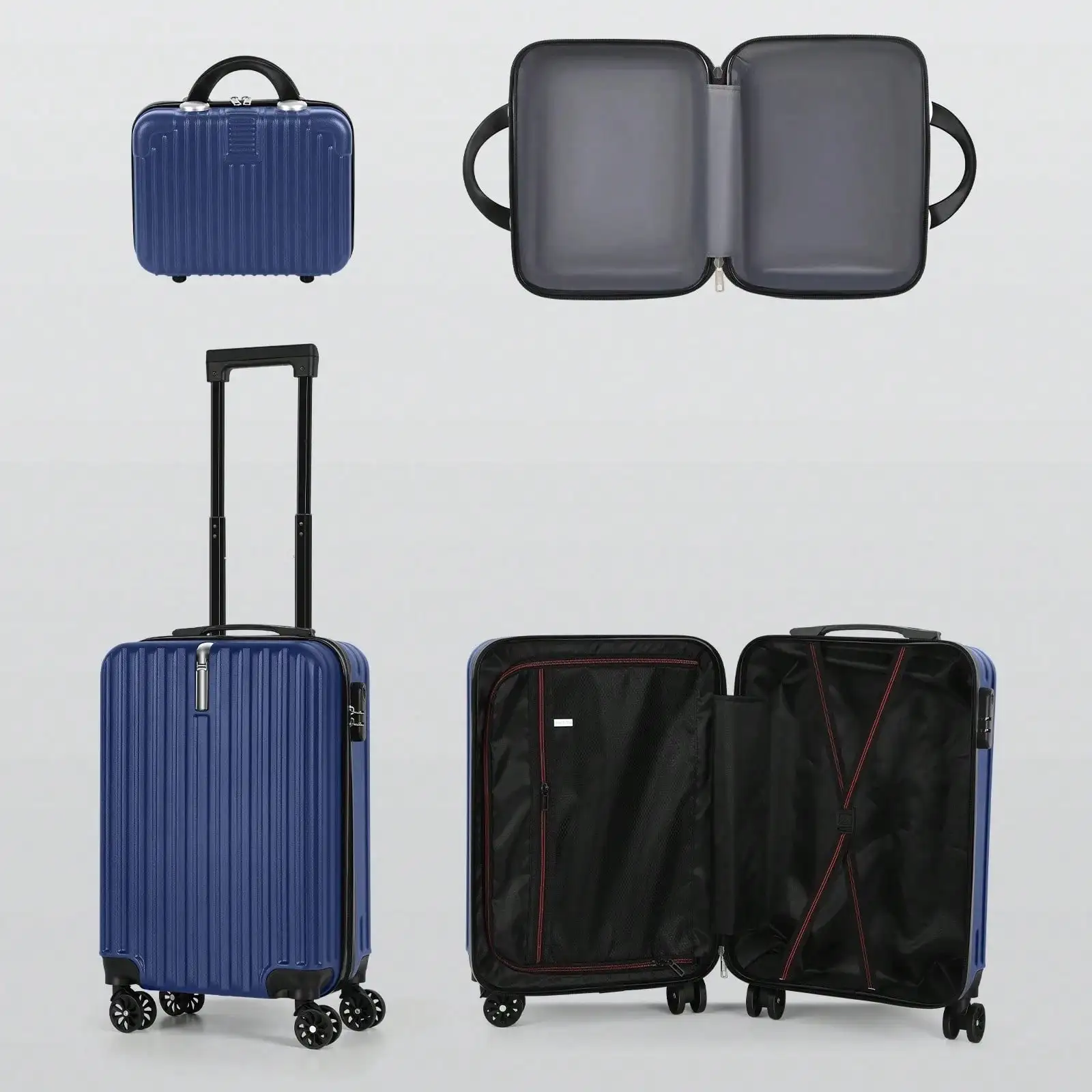 2-Piece Blue Lightweight Carry-On Spinner Luggage Set, Hardside Rolling Suitcases with 360° Silent Spinner Wheels, Airline Approved Cabin Size Luggage for Men & Women, Durable Travel Suitcase Bundle for Weekend Getaways, Short Business Trips and Family