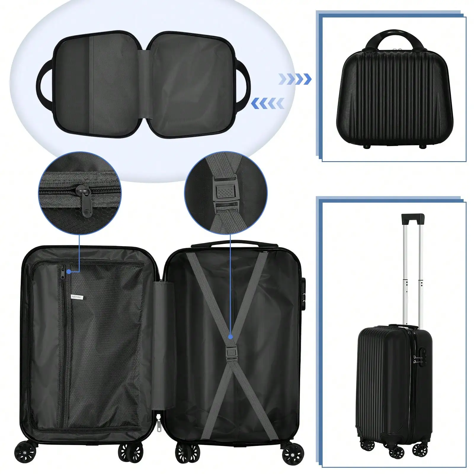 2-Piece Blue Lightweight Carry-On Spinner Luggage Set, Hardside Rolling Suitcases with 360° Silent Spinner Wheels, Airline Approved Cabin Size Luggage for Men & Women, Durable Travel Suitcase Bundle for Weekend Getaways, Short Business Trips and Family