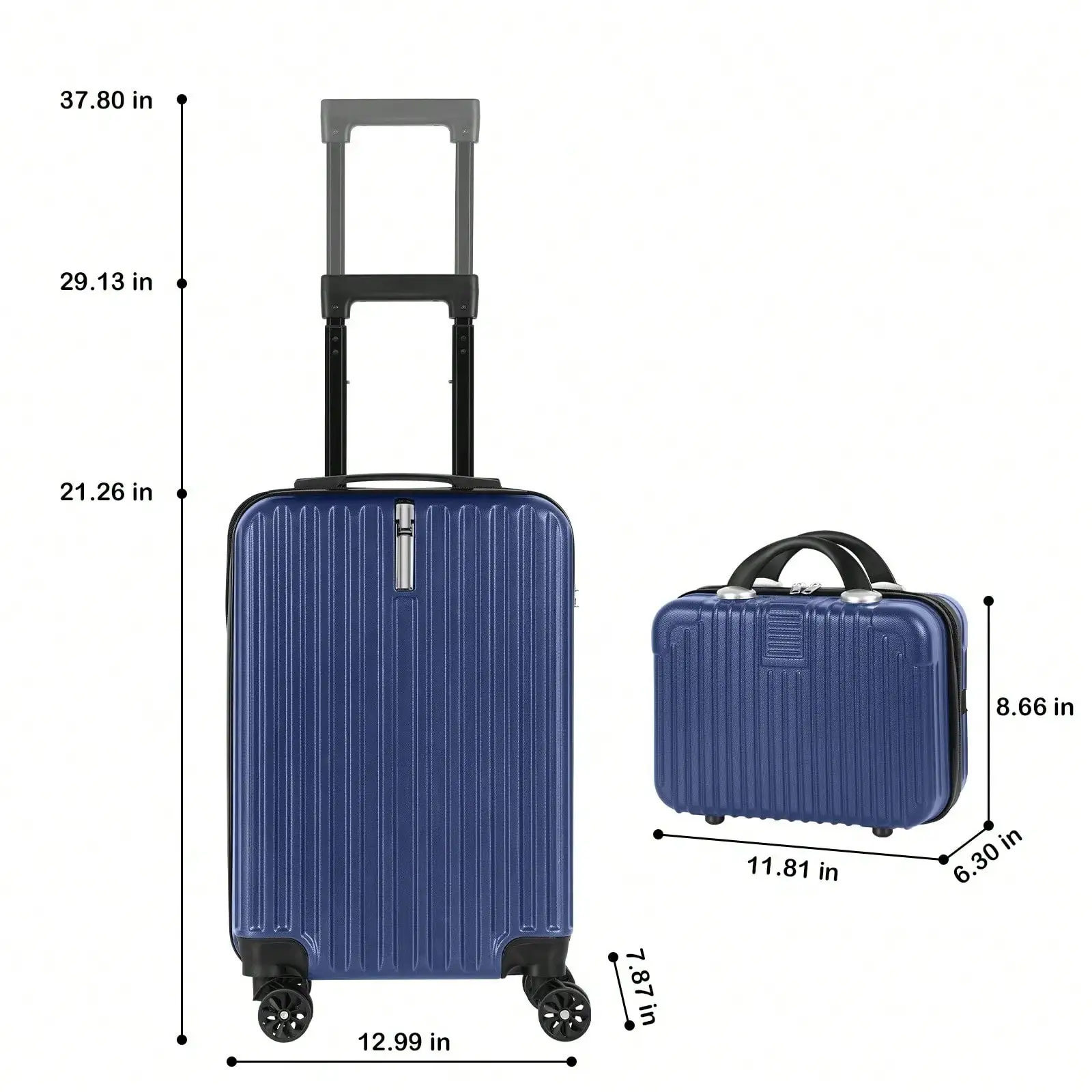 2-Piece Blue Lightweight Carry-On Spinner Luggage Set, Hardside Rolling Suitcases with 360° Silent Spinner Wheels, Airline Approved Cabin Size Luggage for Men & Women, Durable Travel Suitcase Bundle for Weekend Getaways, Short Business Trips and Family