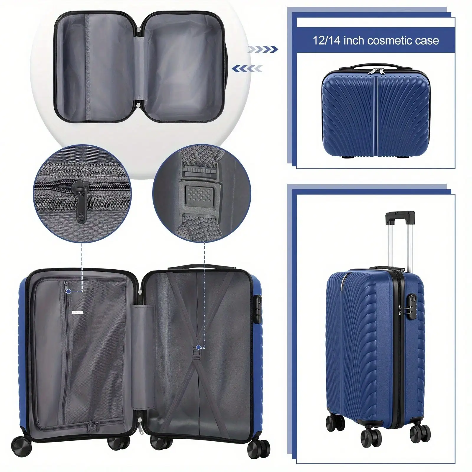 2-Piece Blue Lightweight Carry-On Spinner Luggage Set, Hardside Rolling Suitcases with 360° Silent Spinner Wheels, Airline Approved Cabin Size Luggage for Men & Women, Durable Travel Suitcase Bundle for Weekend Getaways, Short Business Trips and Family