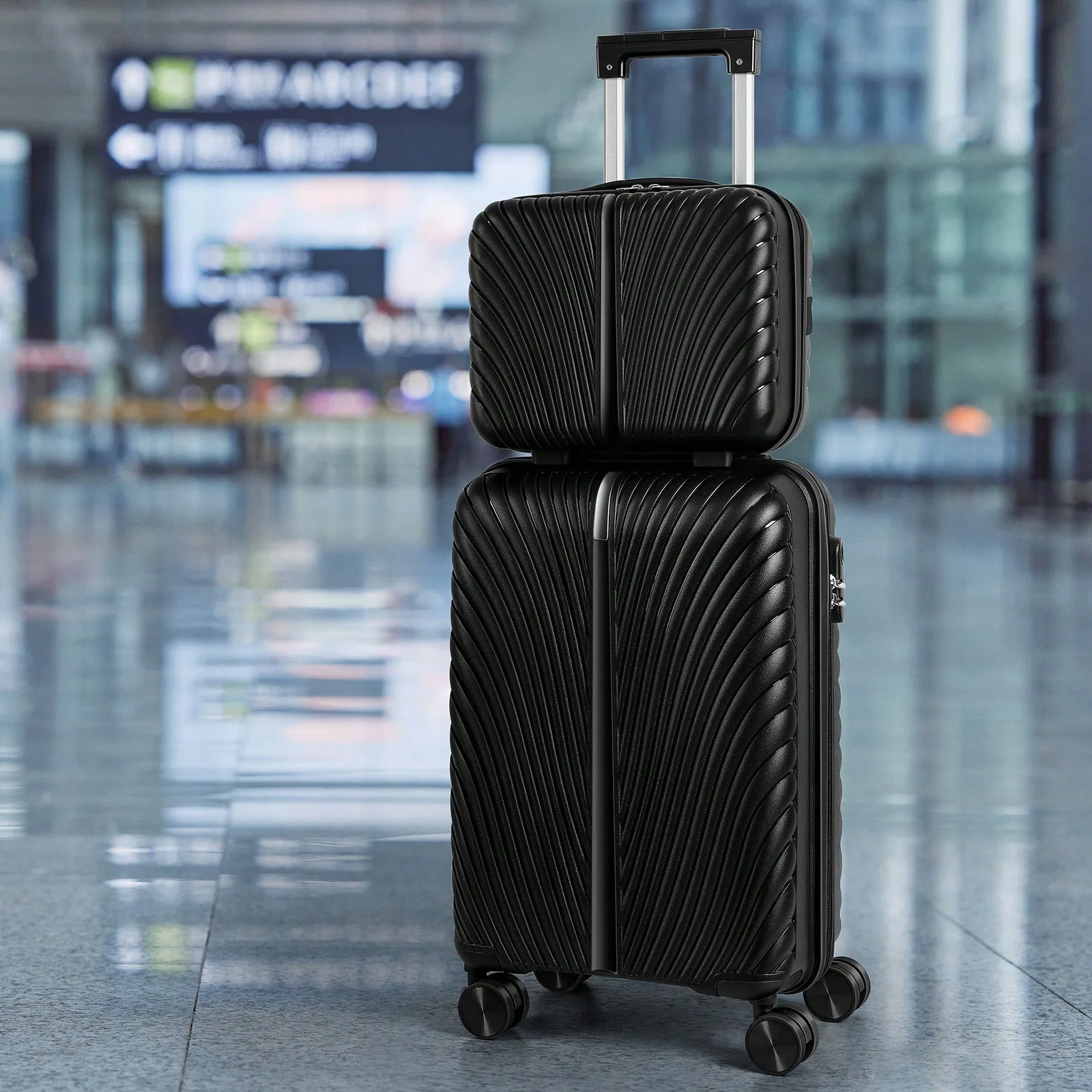2-Piece Blue Lightweight Carry-On Spinner Luggage Set, Hardside Rolling Suitcases with 360° Silent Spinner Wheels, Airline Approved Cabin Size Luggage for Men & Women, Durable Travel Suitcase Bundle for Weekend Getaways, Short Business Trips and Family