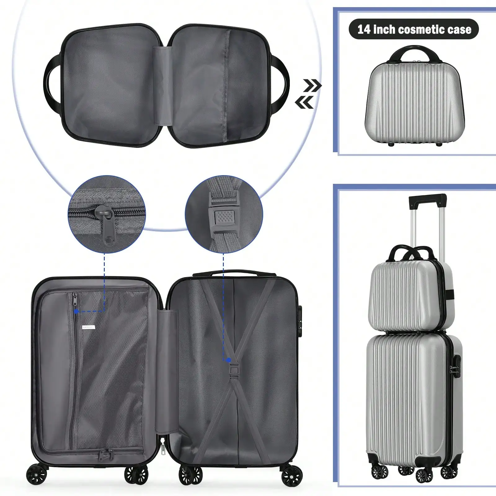 2-Piece Blue Lightweight Carry-On Spinner Luggage Set, Hardside Rolling Suitcases with 360° Silent Spinner Wheels, Airline Approved Cabin Size Luggage for Men & Women, Durable Travel Suitcase Bundle for Weekend Getaways, Short Business Trips and Family