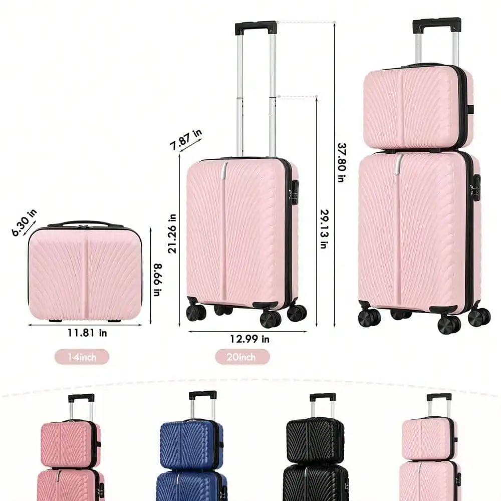 2-Piece Blue Lightweight Carry-On Spinner Luggage Set, Hardside Rolling Suitcases with 360° Silent Spinner Wheels, Airline Approved Cabin Size Luggage for Men & Women, Durable Travel Suitcase Bundle for Weekend Getaways, Short Business Trips and Family