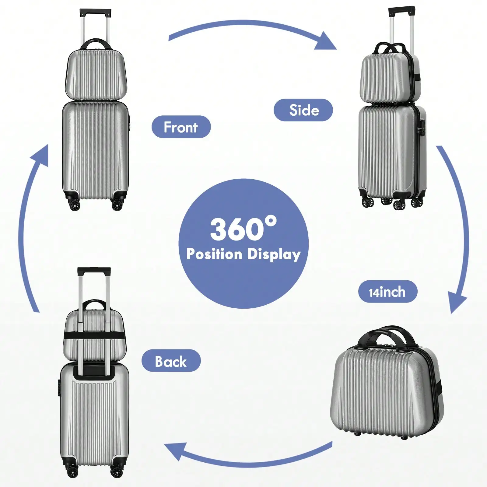2-Piece Blue Lightweight Carry-On Spinner Luggage Set, Hardside Rolling Suitcases with 360° Silent Spinner Wheels, Airline Approved Cabin Size Luggage for Men & Women, Durable Travel Suitcase Bundle for Weekend Getaways, Short Business Trips and Family