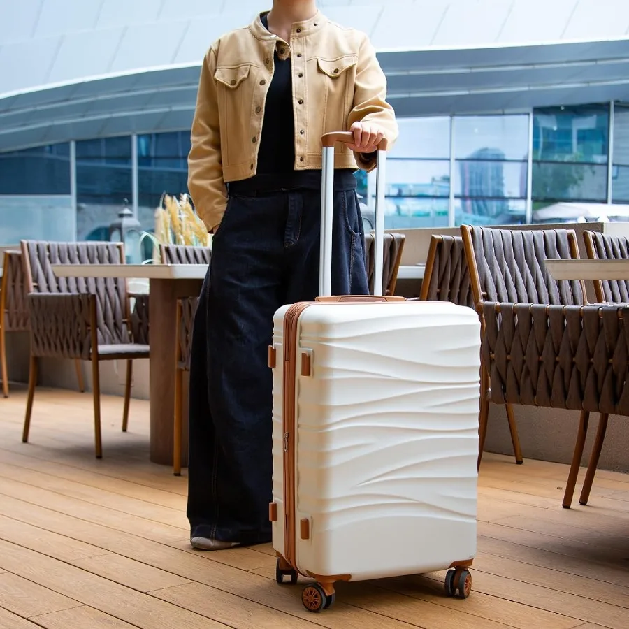 28” Large Checked Luggage with Dual Spinner Wheels, Lightweight Hardside Travel Suitcase with PC + ABS, YKK Zipper, Scratch-Re